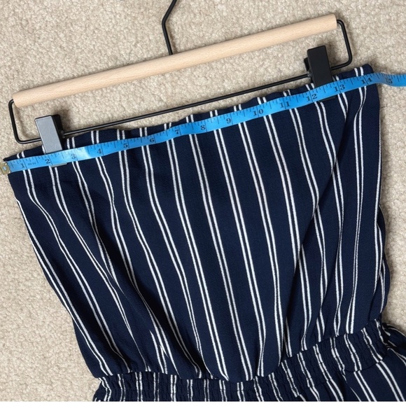Lulus Jumpsuit Blue White Stripe Strapless Cropped Leg Open Back Elastic Waist - Picture 12 of 16